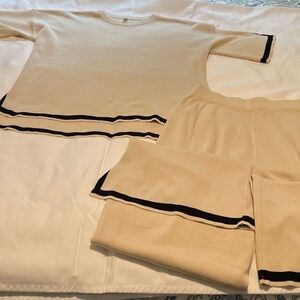 Two piece knit pant suit.